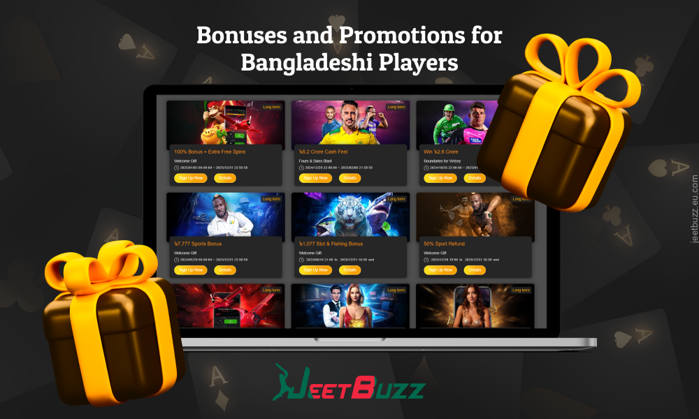 Jeetbuzz Bangladesh offers welcome bonuses, cashback and seasonal promotions for players