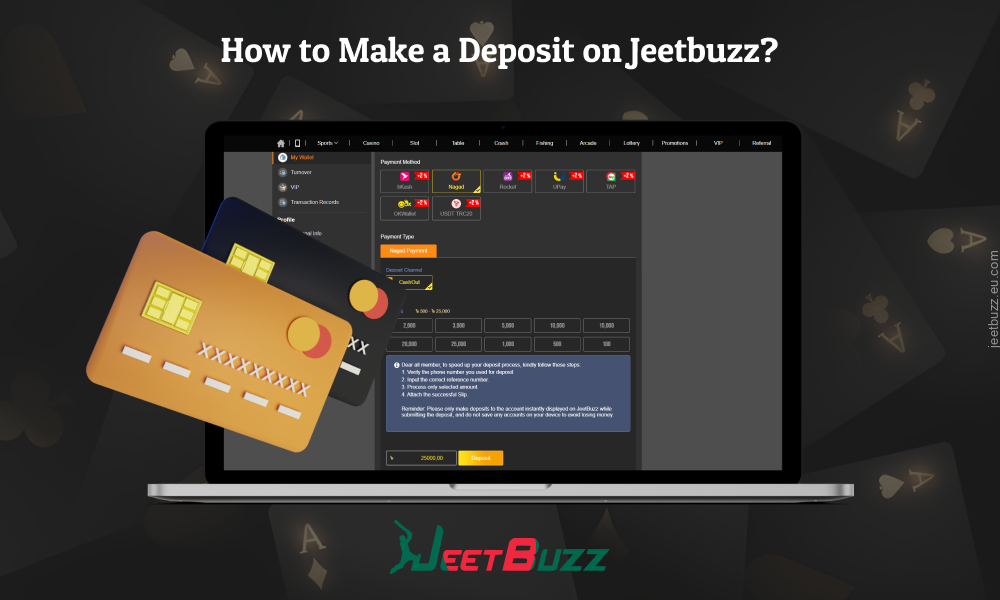 To deposit on Jeetbuzz, players need to log into their account, select a payment method, enter the amount and confirm the transaction